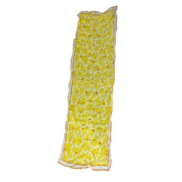 Vintage Rectangle Scarf Yellow Orange White Lightweight Geo Print - Picture 2 of 4